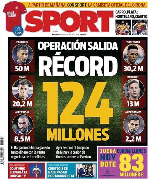 Media Spanyol yang memberitakan Rekor Penjualan Barca dari total 6 Pemain